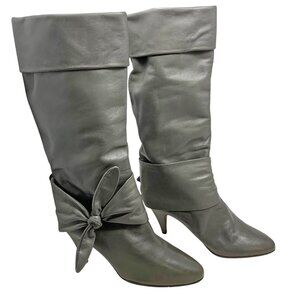 Vintage Biondini Gray Leather Sash Heeled Tall Pull On Boots‎